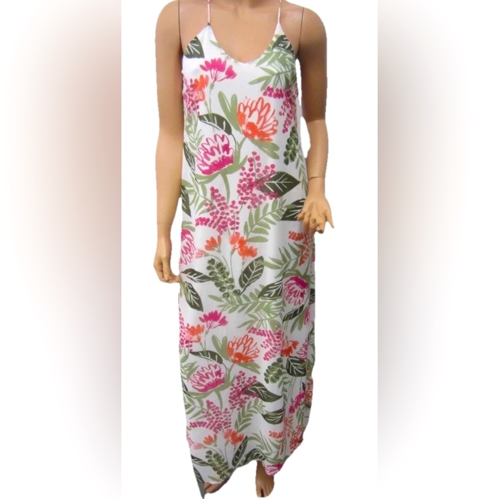 Old Navy pink FLORAL SUNDRESS Peach Green Chiffon DRESS, summer Maxi Dress 2XL T